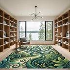 Enchanted Emerald Swirling Vine Forest Rug