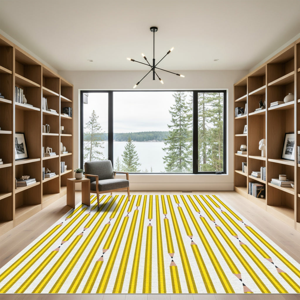 Minimalist Yellow Pencils Geometric Linear Rug
