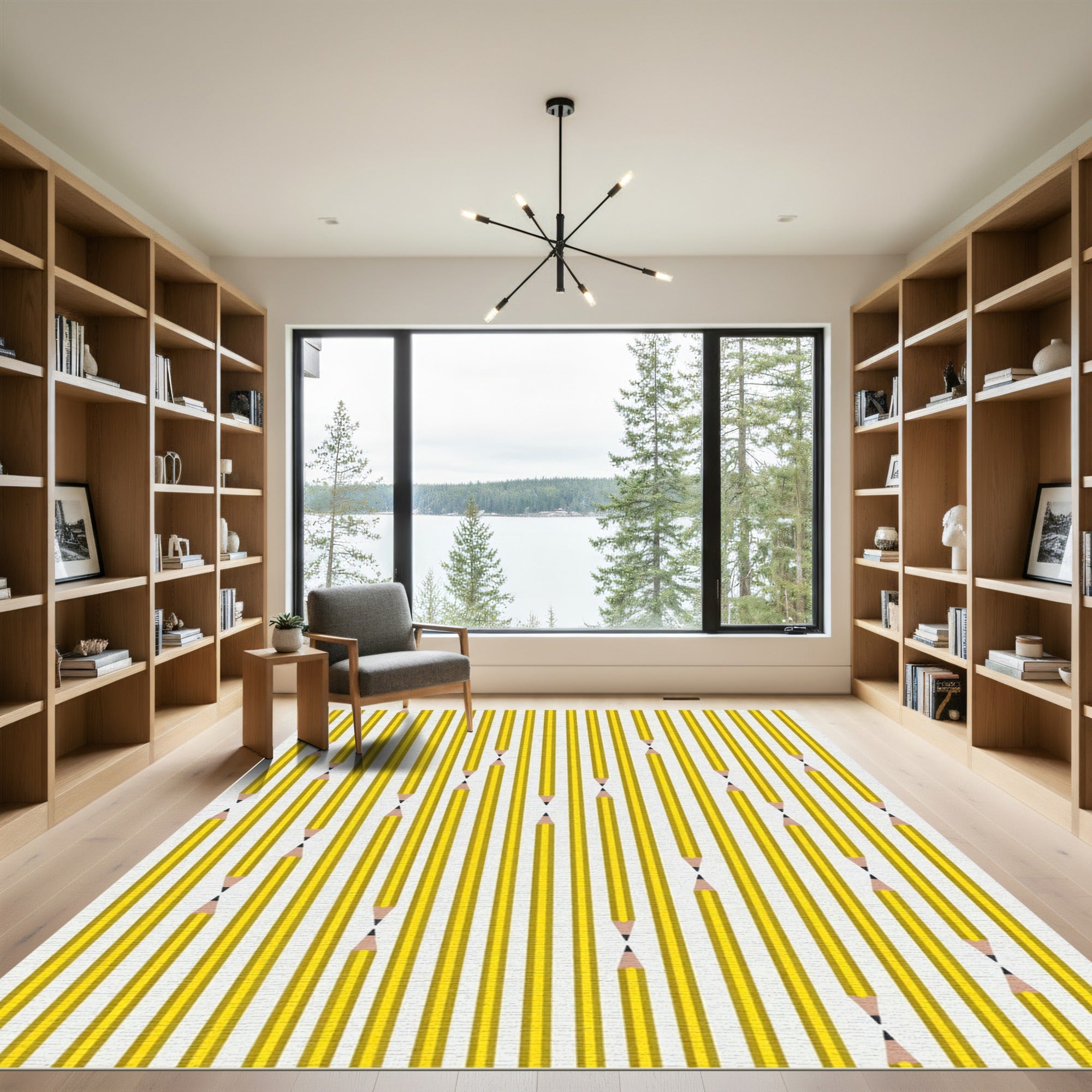 Minimalist Yellow Pencils Geometric Linear Rug