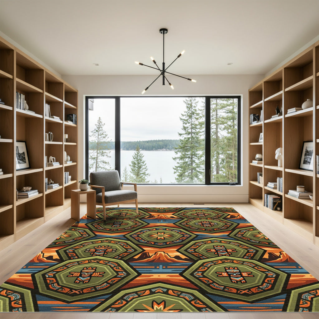 Tonal Aztec Inspired Octagon Landscape Rug