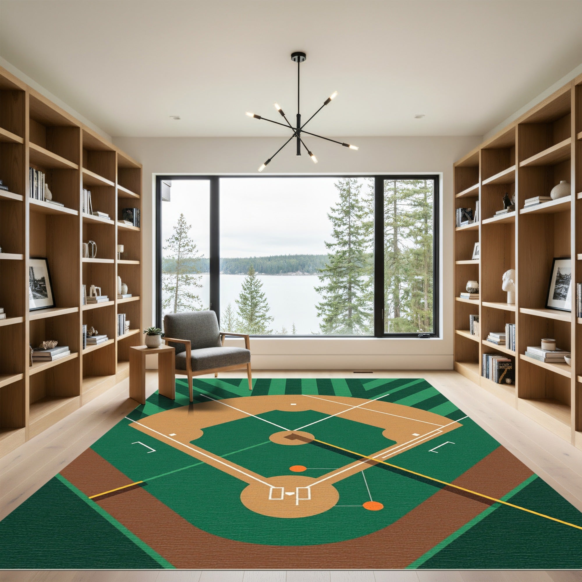 Minimalist Geometric Baseball Diamond Field Rug