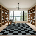 Minimalist Charcoal Grey Checkerboard Grid Rug