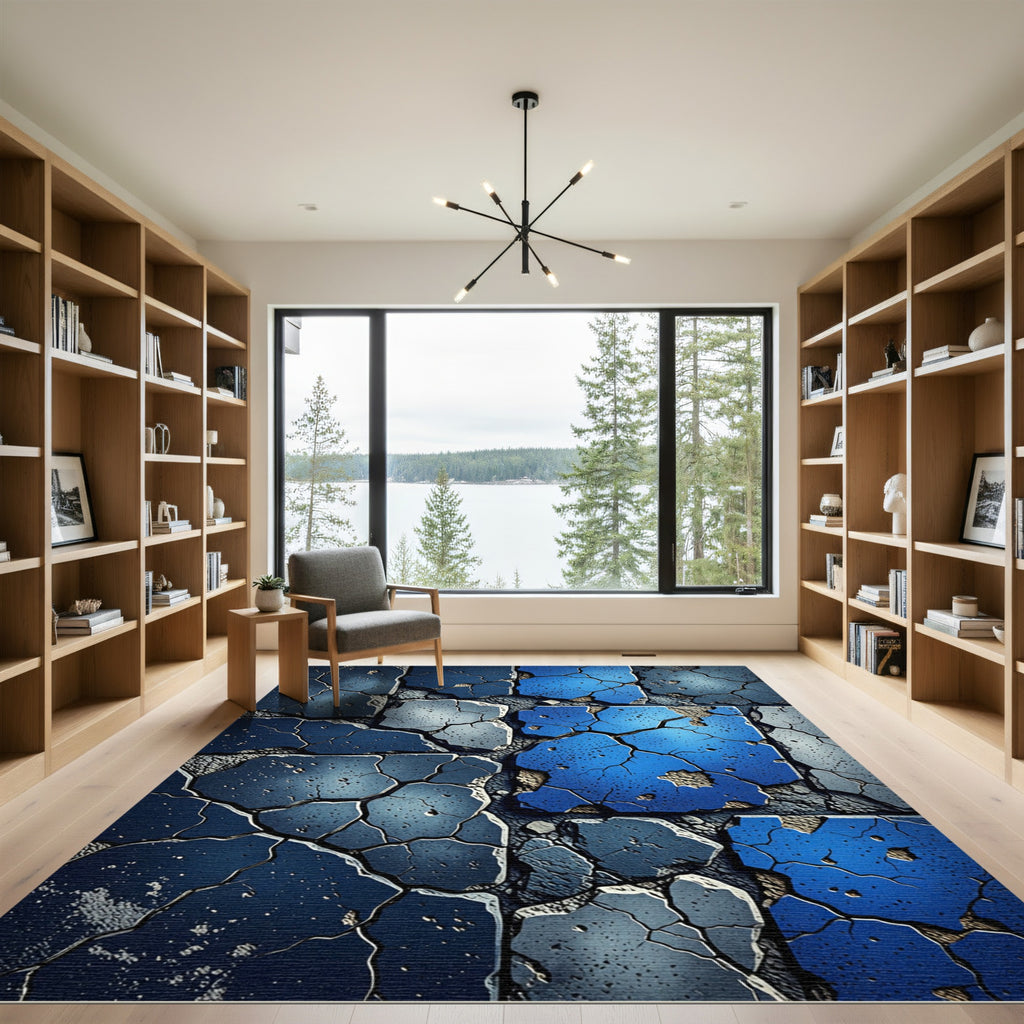 Cracked Blue Gray Stone Fragments Rug