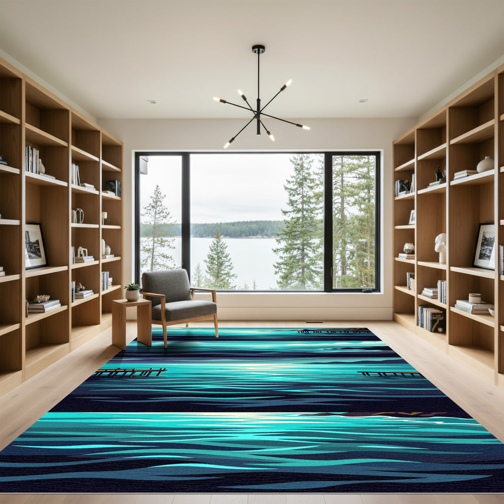 Serene Coastal Horizon Teal Ocean Wave Rug
