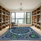 Deep Blue Stained Glass Floral Medallion Rug