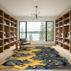 Whimsical Black and Gold Mouse Illustration Rug
