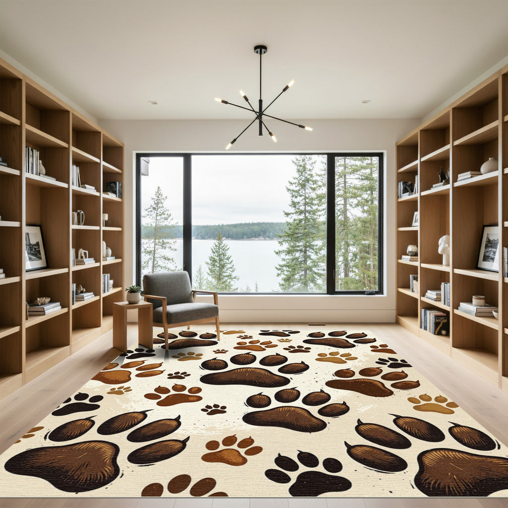 Rustic Brown Animal Paw Tracks Rug