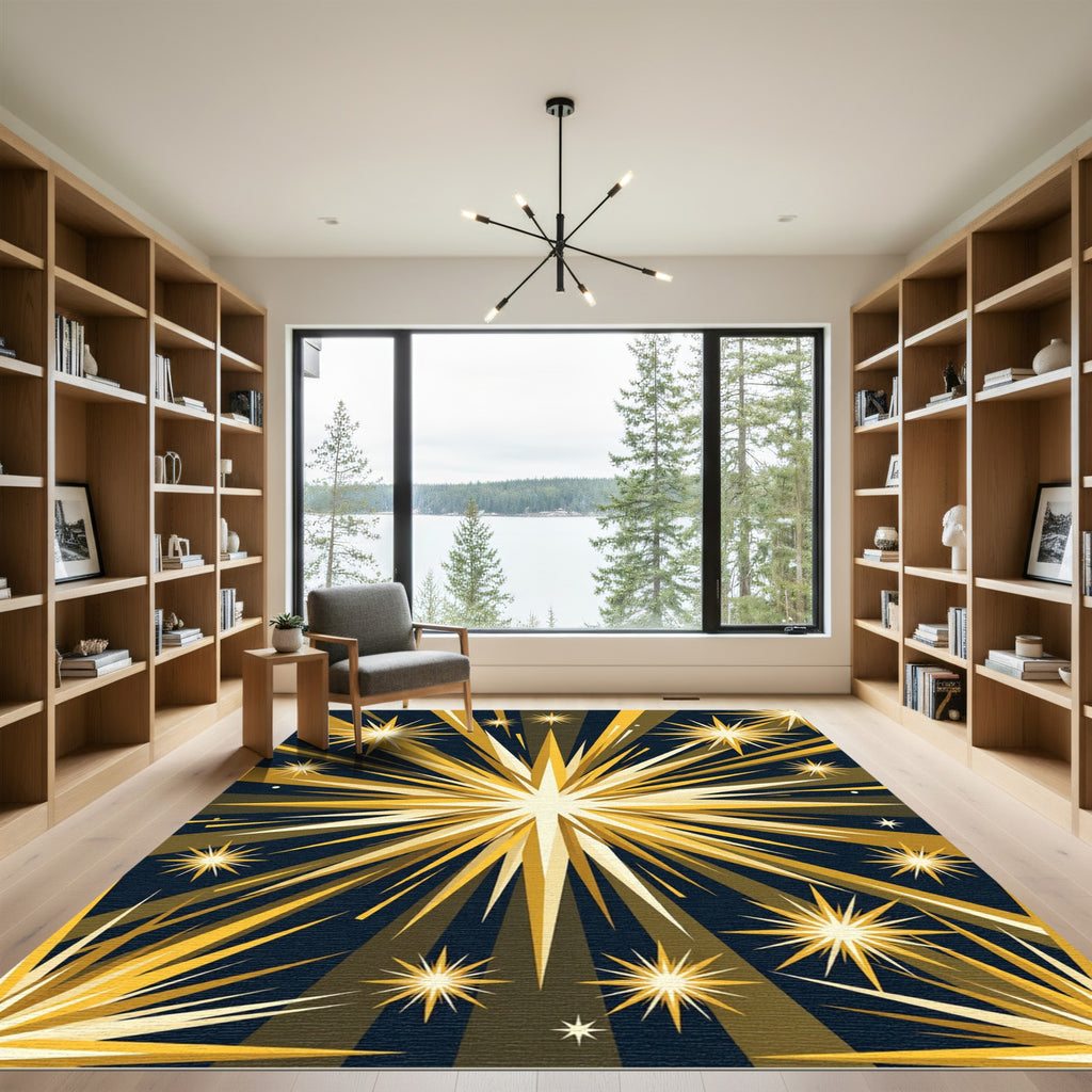Golden Starburst Radiance Midnight Rug