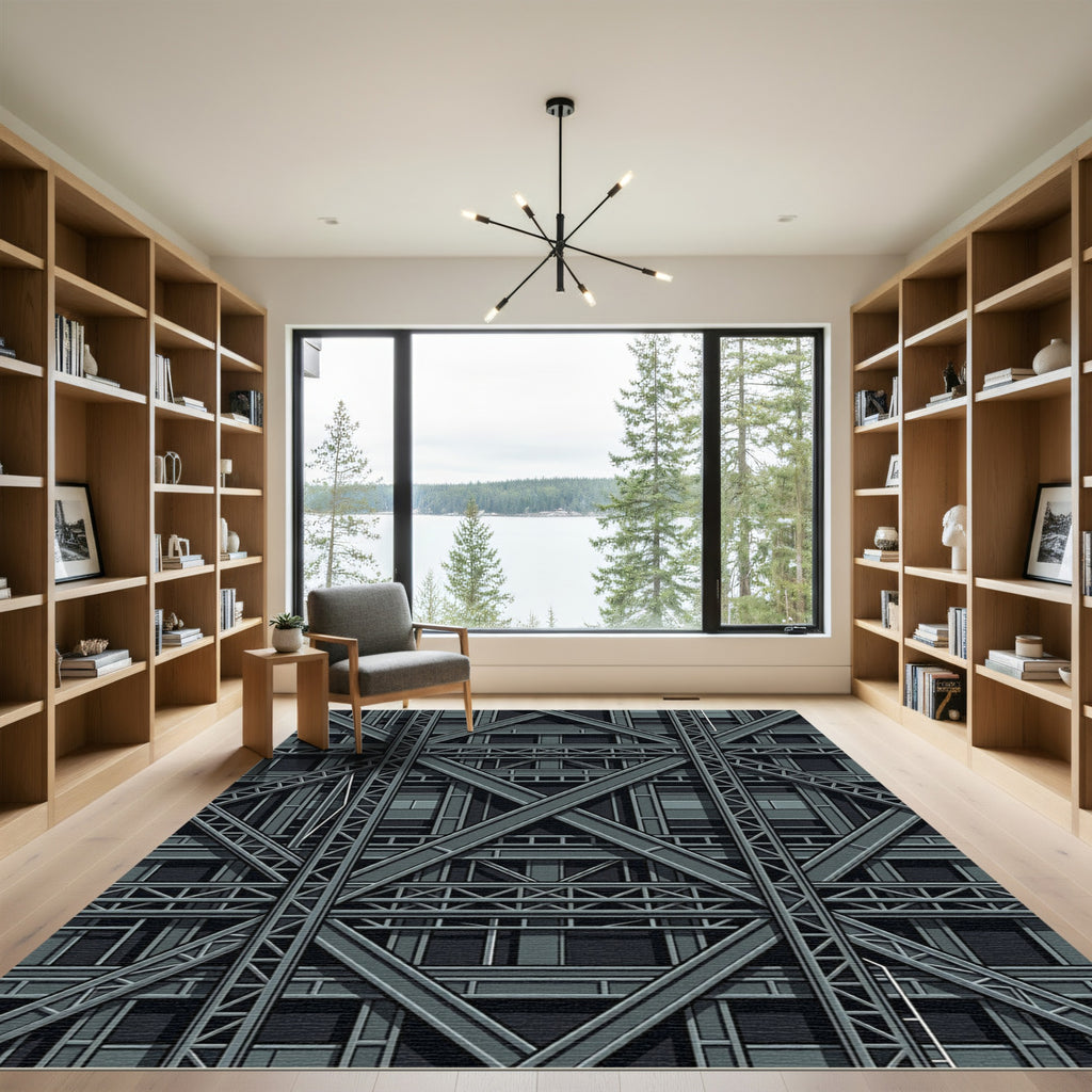 Industrial Steel Truss Grid Rug