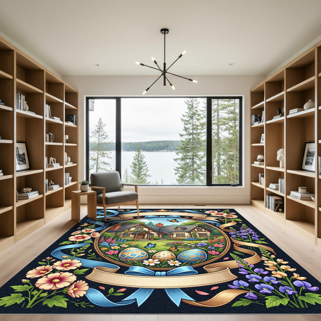 Whimsical Floral Butterfly Easter Meadow Art Rug
