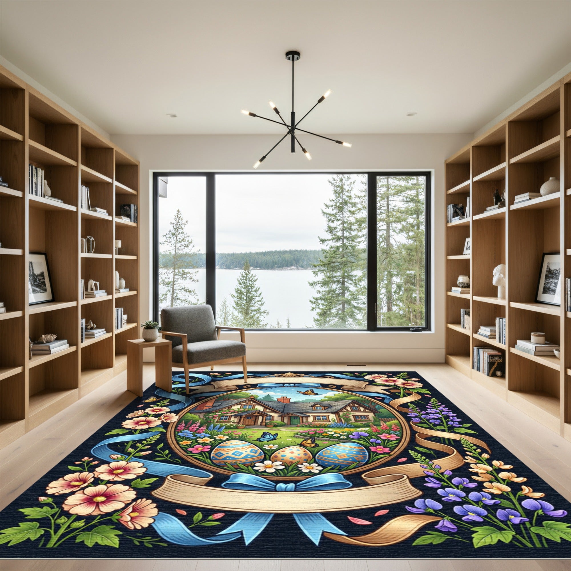 Whimsical Floral Butterfly Easter Meadow Art Rug