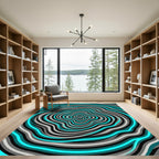 Cyan and Gray Hypnotic Vortex Swirl Rug