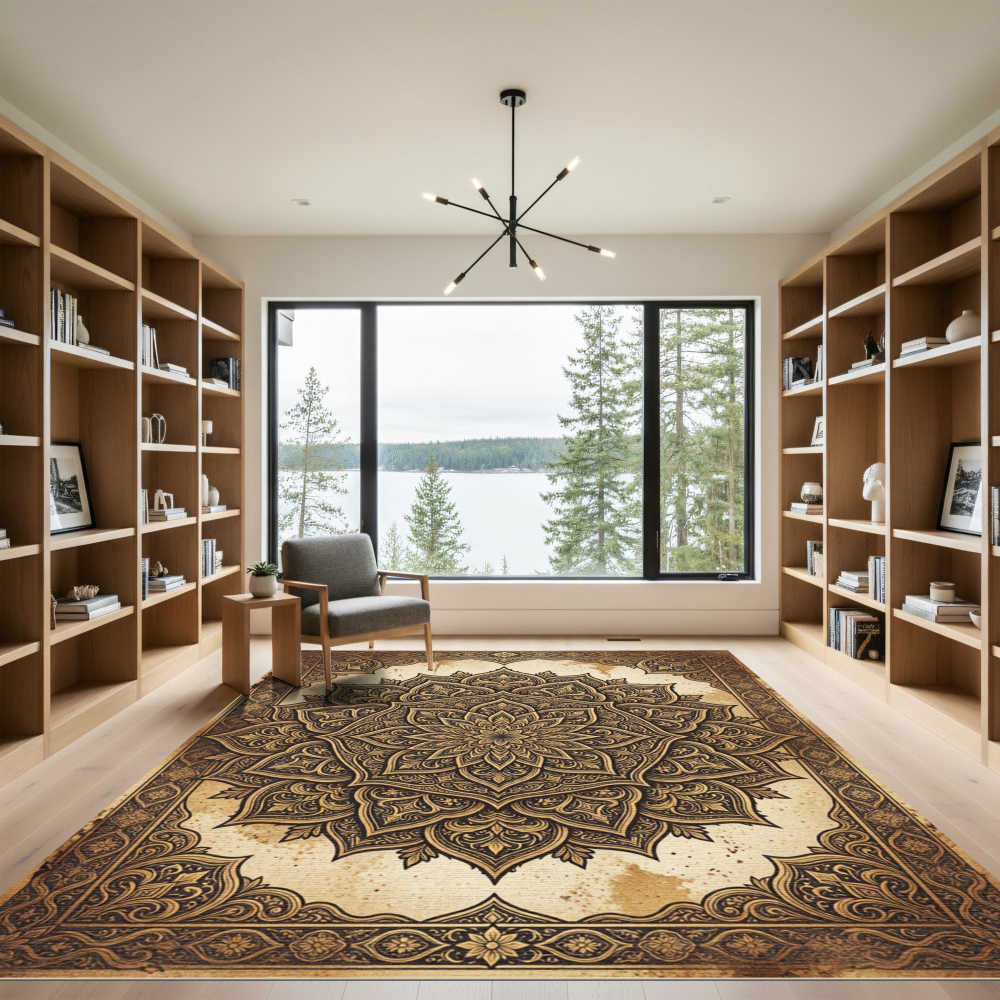 Intricate Golden Mandala Aged Parchment Rug
