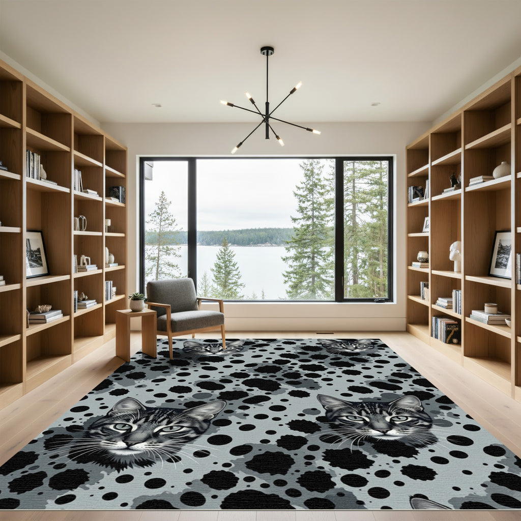 Gray Abstract Cat Head Splatter Rug