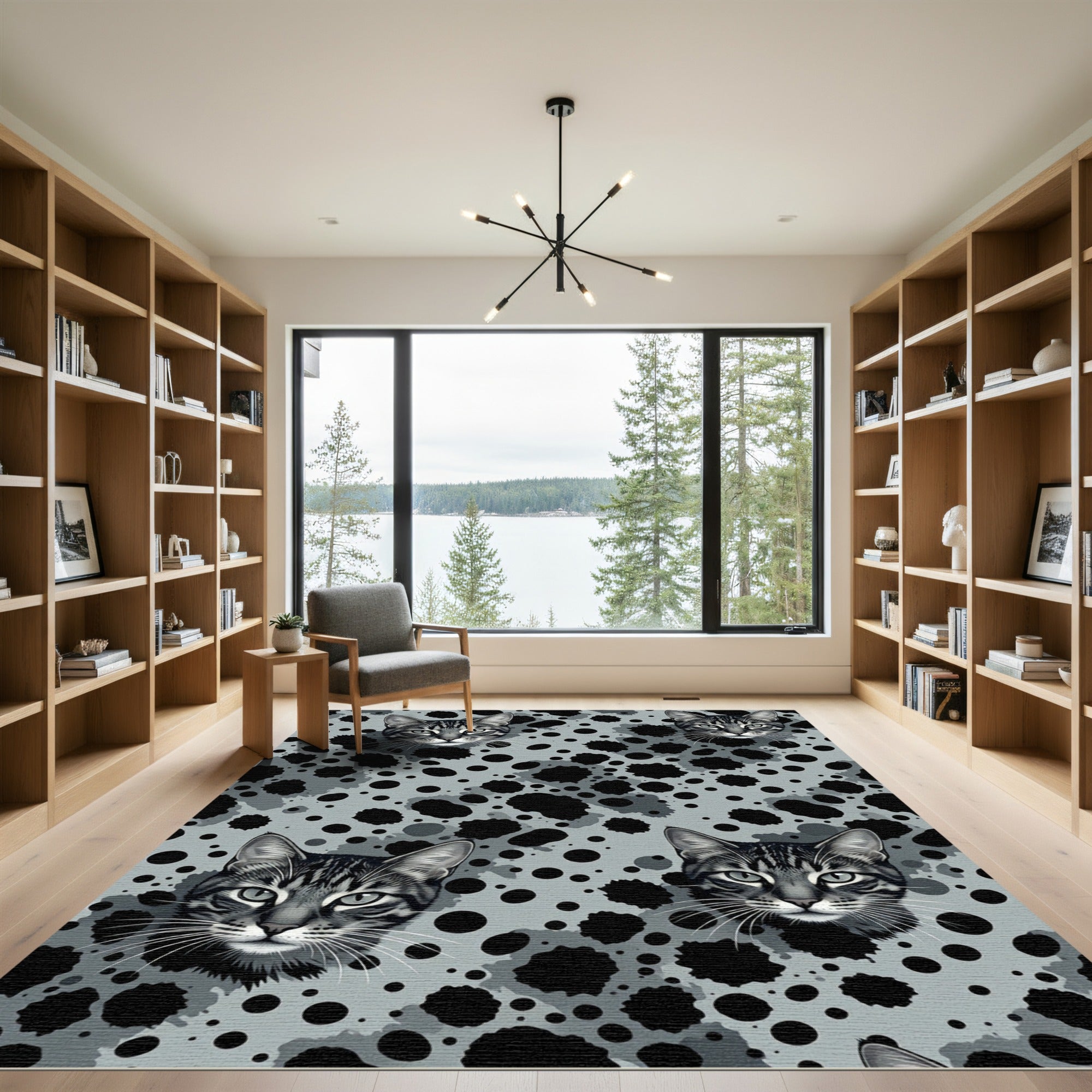 Gray Abstract Cat Head Splatter Rug