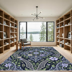 Elegant Floral Damask Navy Blue Medallion Rug