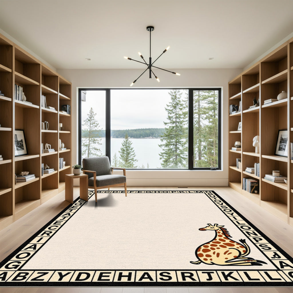 Playful Giraffe Alphabet Border Rug