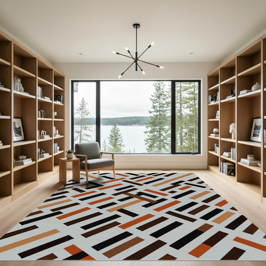 Geometric Interlocking Terracotta Abstract Rug