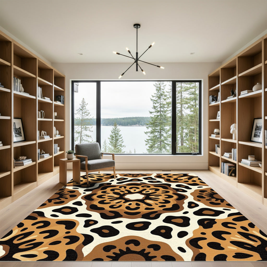 Brown Beige Leopard Spot Medallion Rug