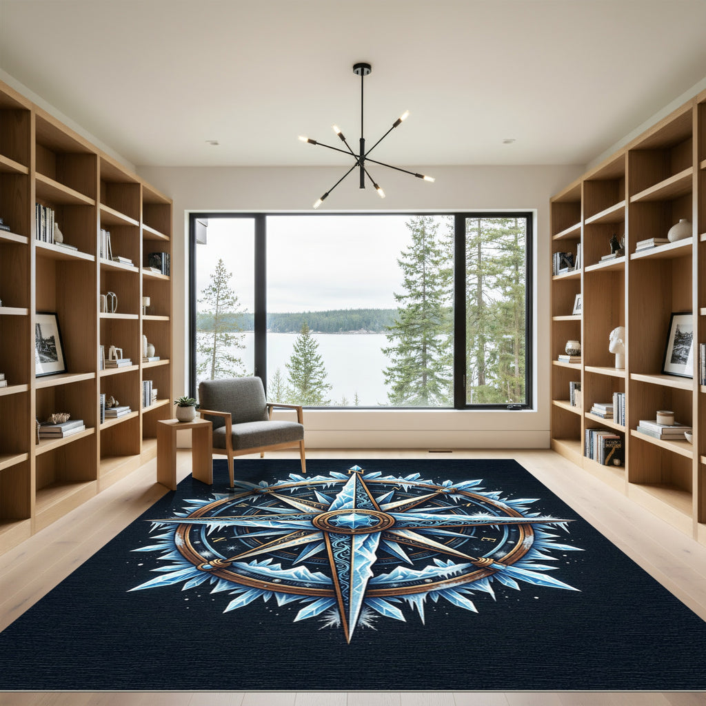 Icy Celestial Compass Frost Star Rug