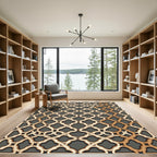 Elegant Gold Trellis Lattice Layered Rug