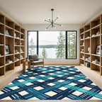 Modern Teal and Navy Woven Lattice Rug