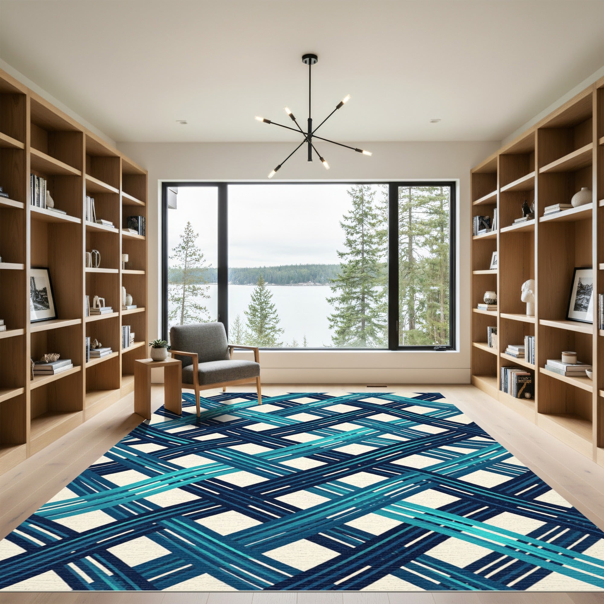 Modern Teal and Navy Woven Lattice Rug