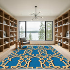 Golden Lattice Arch In Royal Blue Rug