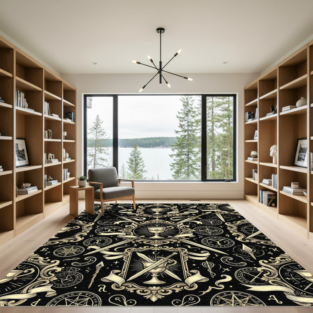 Gothic Occult Chalice and Sword Tapestry Rug