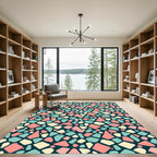 Mid-Century Teal Pink Cream Mosaic Terrazzo Rug