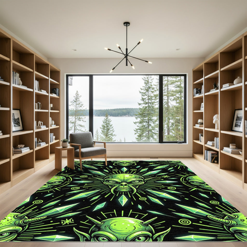 Neon Alien Crystal Geometric Glow Rug