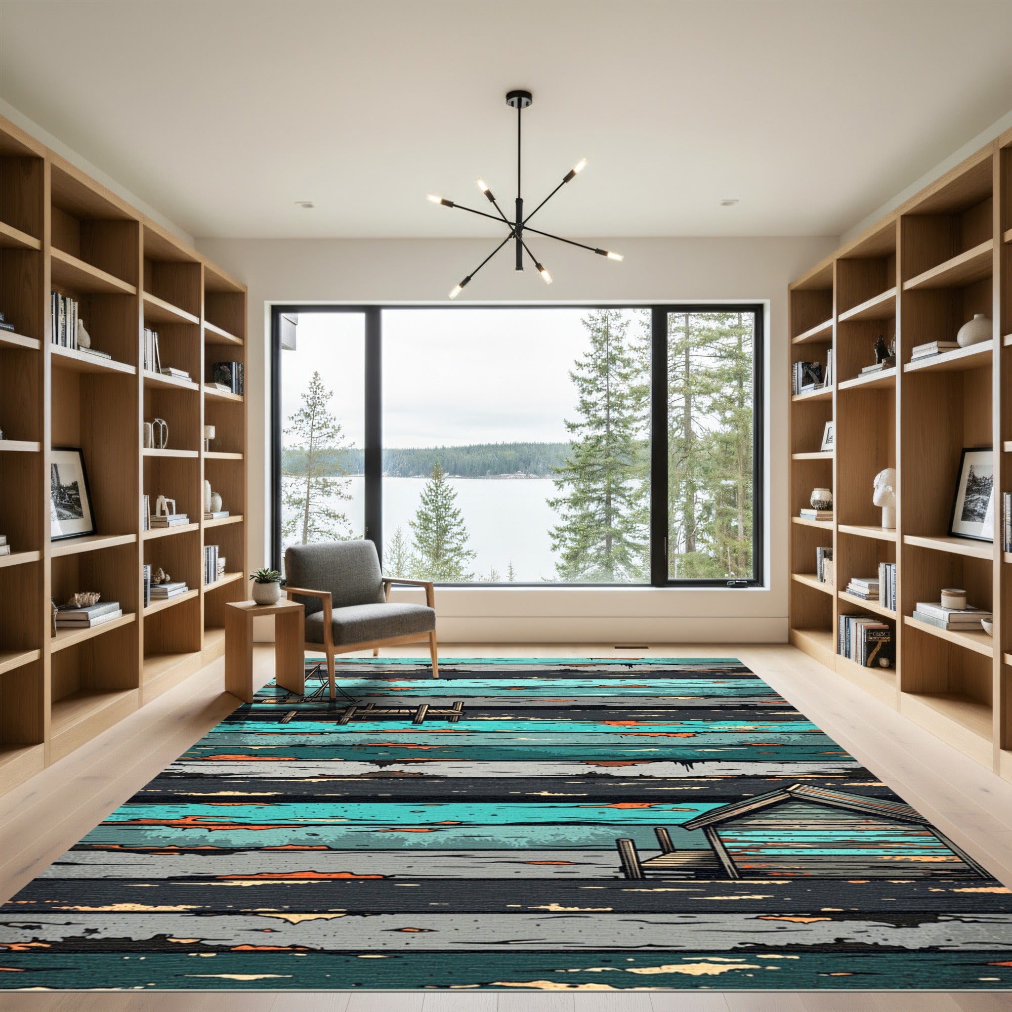 Coastal Blue Weathered Wood Scene Rug
