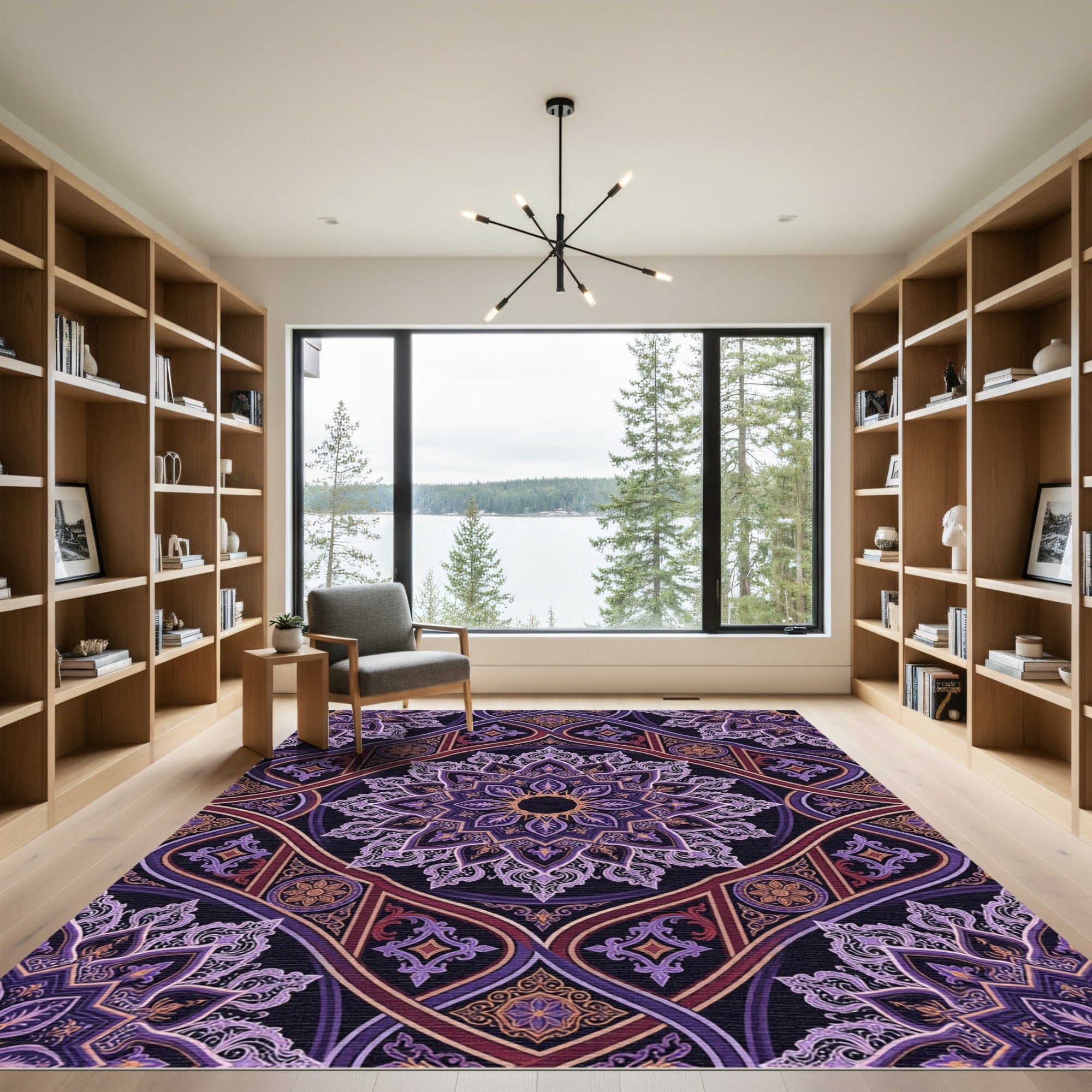 Intricate Violet Floral Mandala Medallion Rug