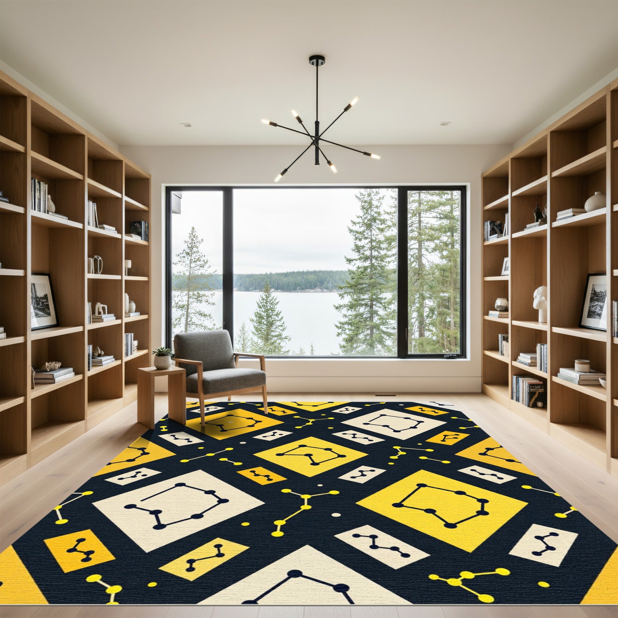 Yellow Black Celestial Diamond Constellation Rug