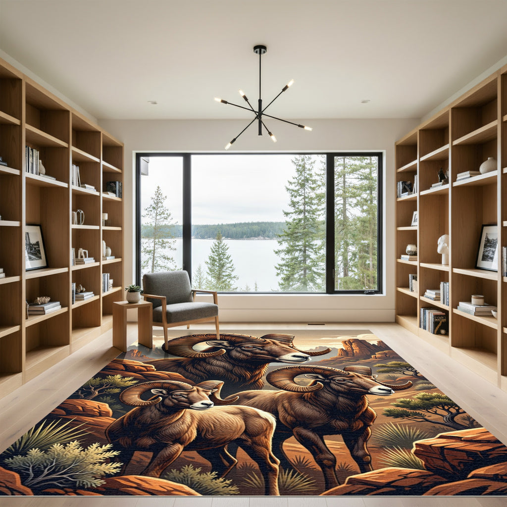 Majestic Bighorn Sheep Desert Landscape Rug