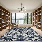 Vintage Navy Dinosaur Botanical Illustration Rug