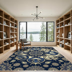 Majestic Navy Blue Dragon Mandala Rug