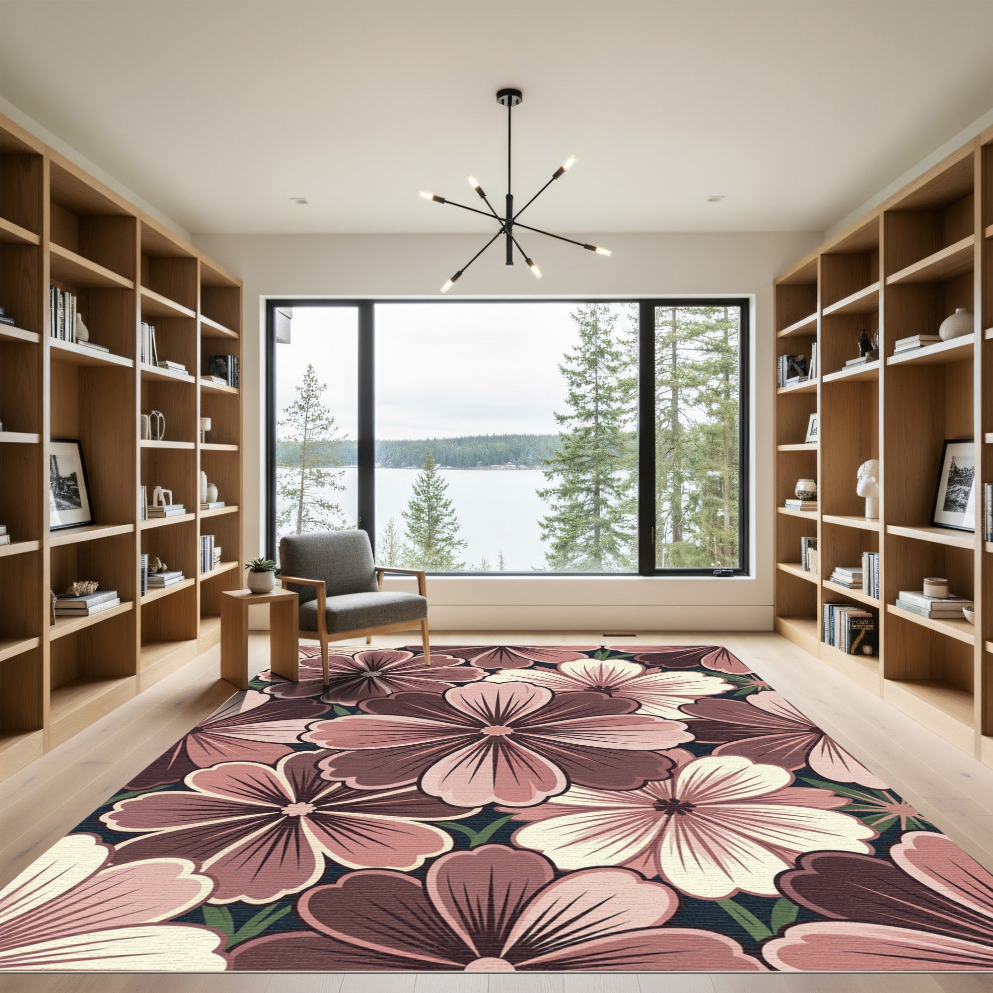 Elegant Dusty Rose Floral Petal Rug