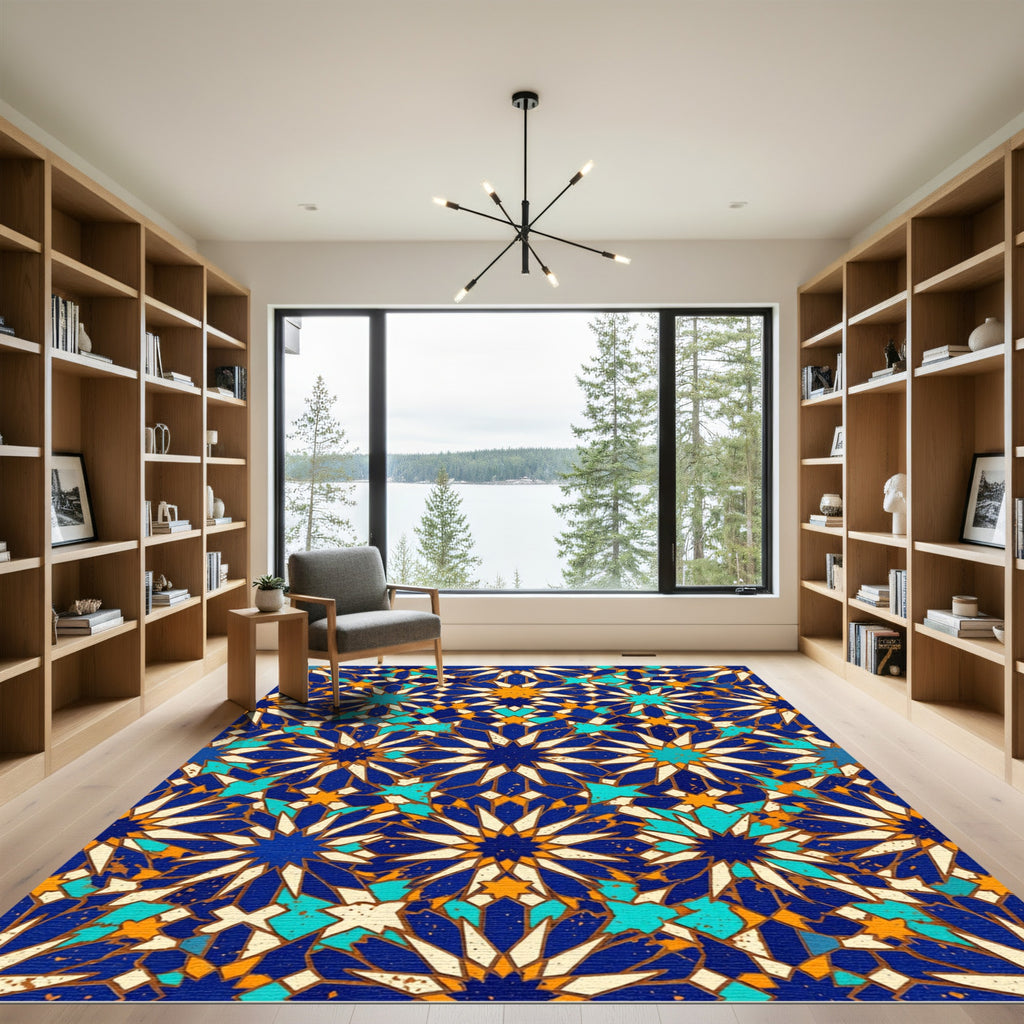 Geometric Cobalt Blue Star Medallion Rug