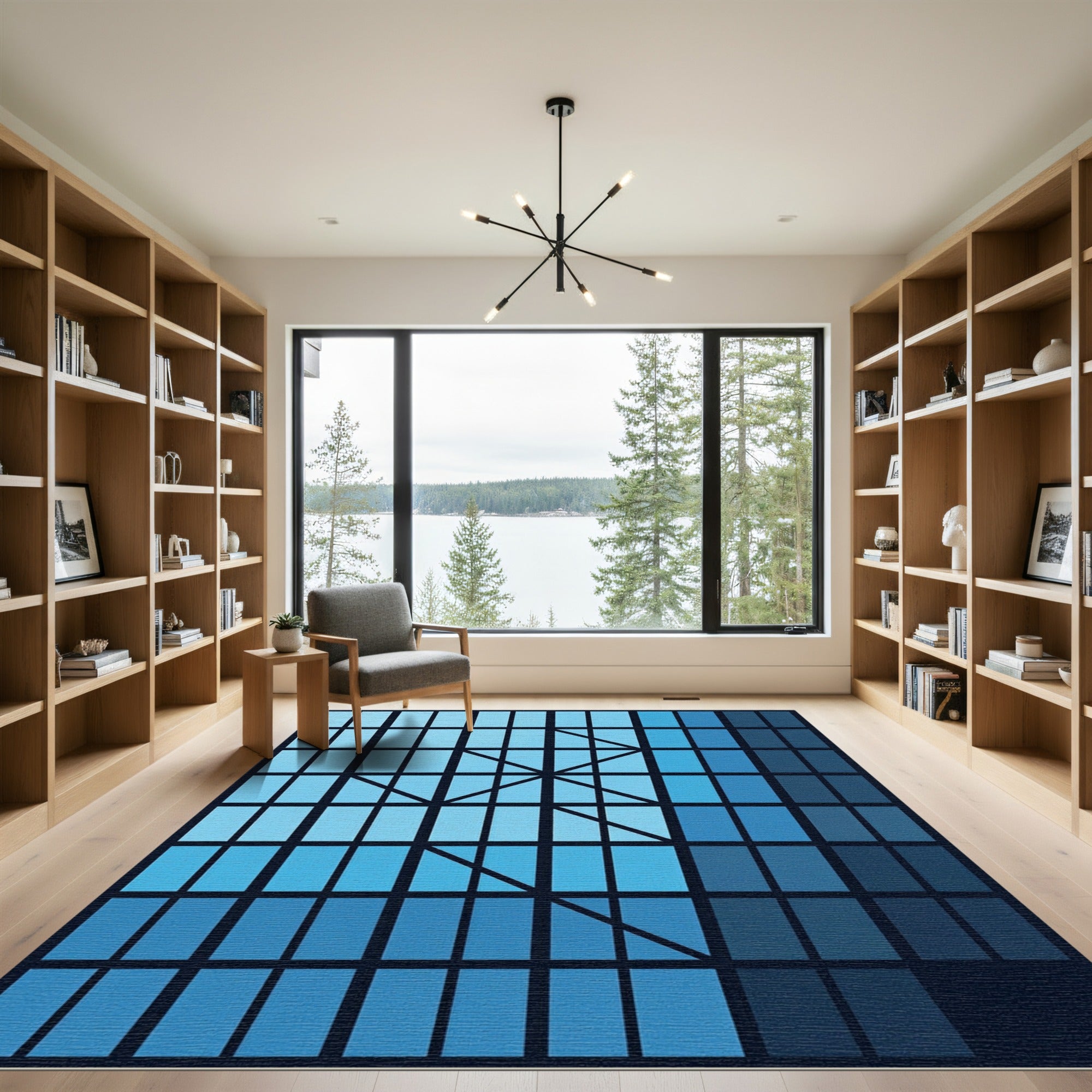 Gradient Blue Geometric Window Rug