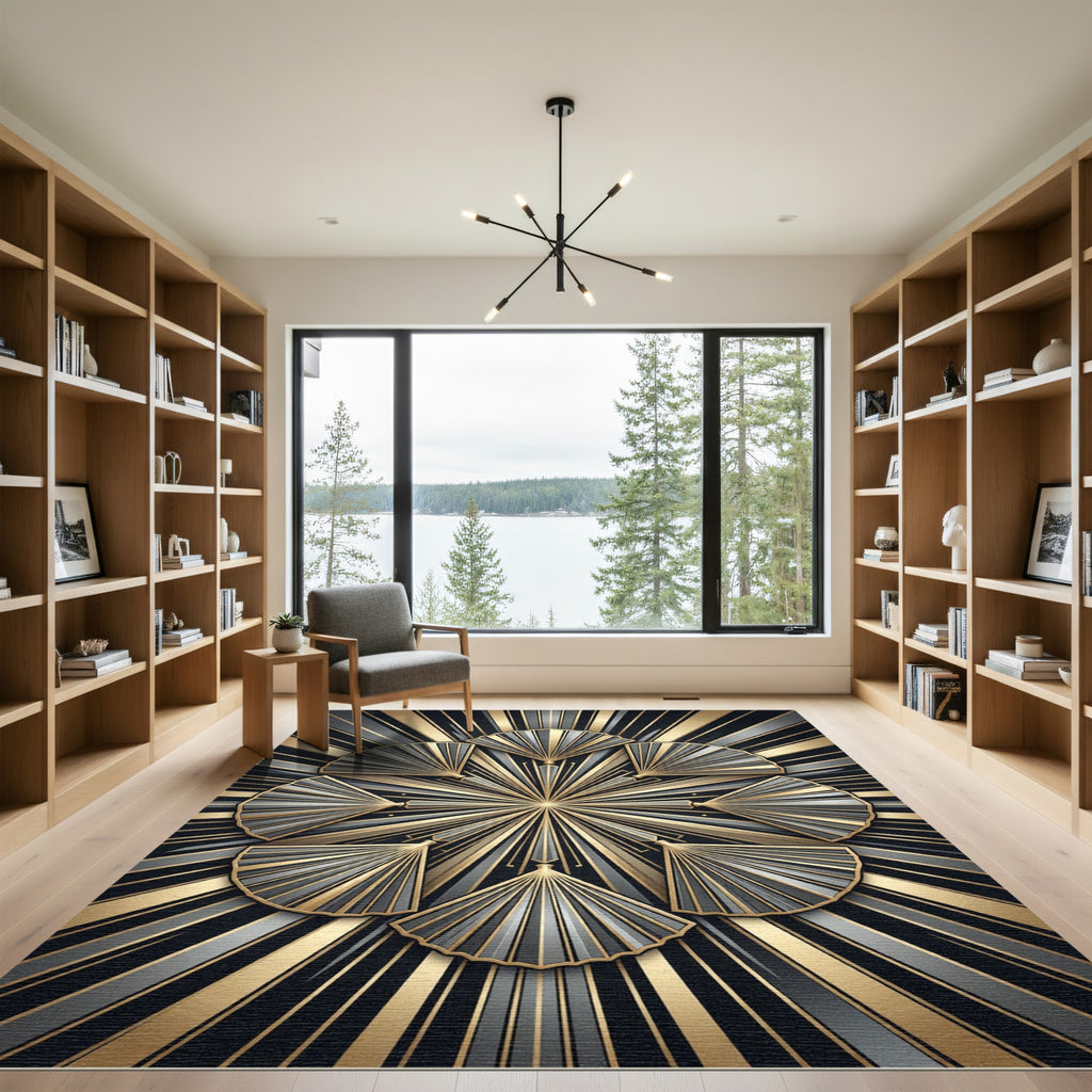 Art Deco Gold and Gray Fan Rug