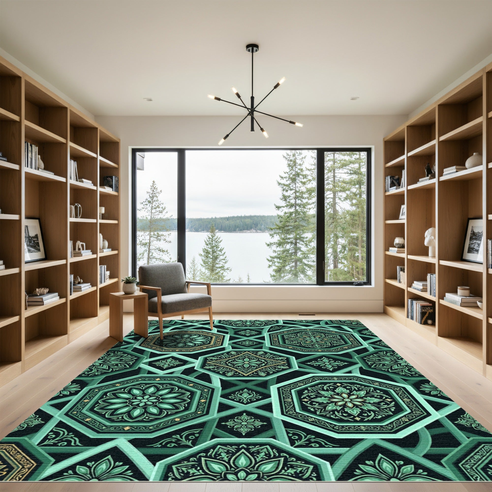 Emerald Geometric Octagon Tile Art Rug