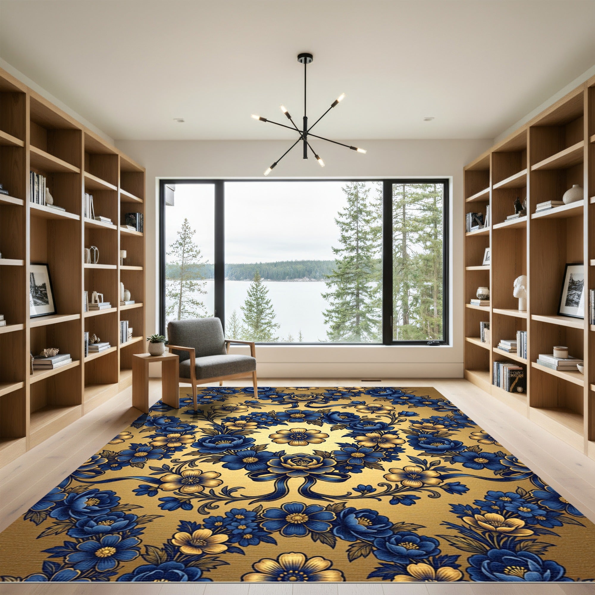 Golden Navy Floral Medallion Bloom Rug
