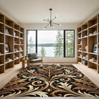 Luxe Black Golden Leaf Scroll Rug