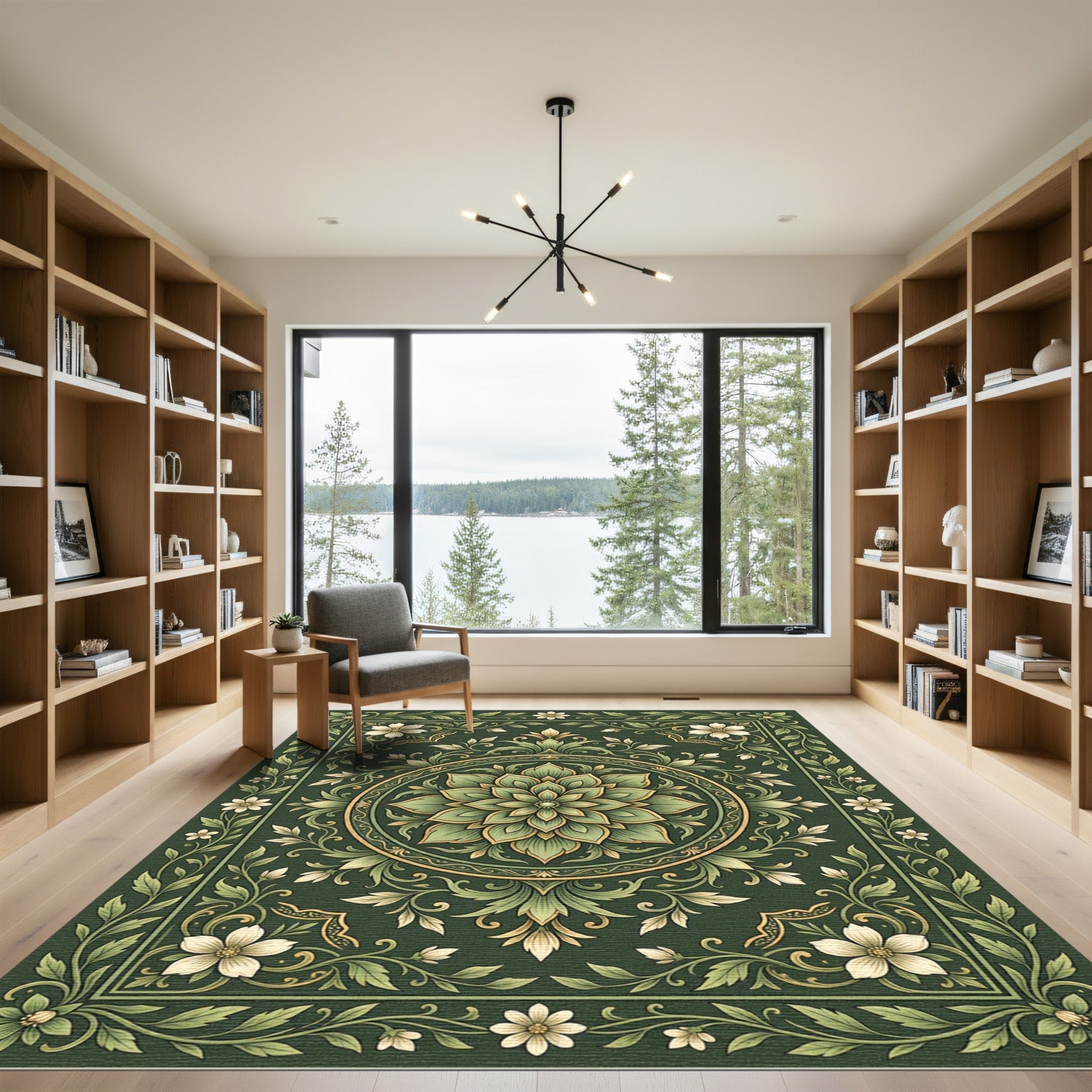 Elegant Sage Floral Mandalas Botanical Art Rug