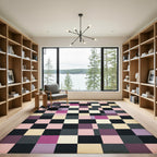 Abstract Geometric Block Mosaic Multicolored Grid Rug