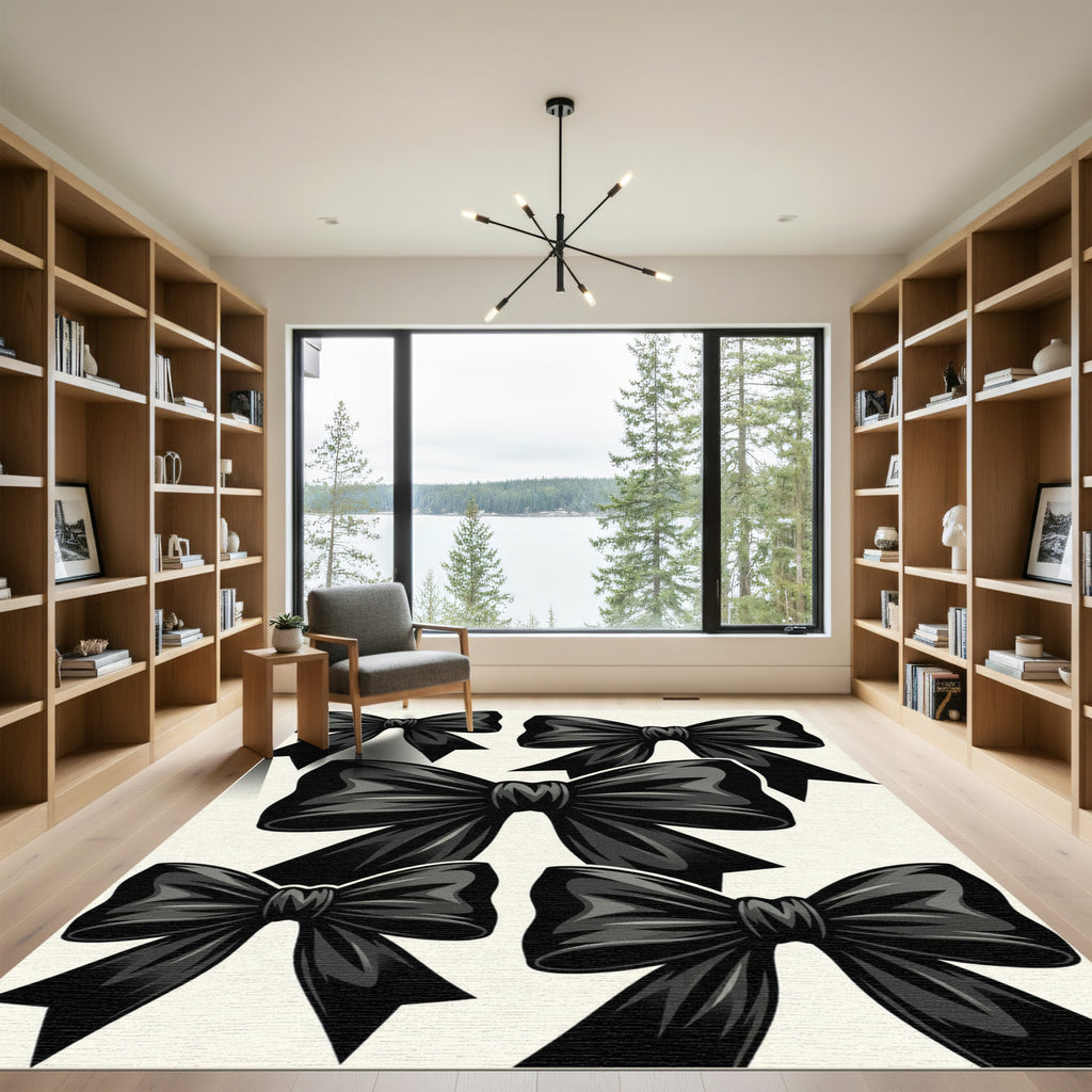 Elegant Black Bow Tie Illustration Rug