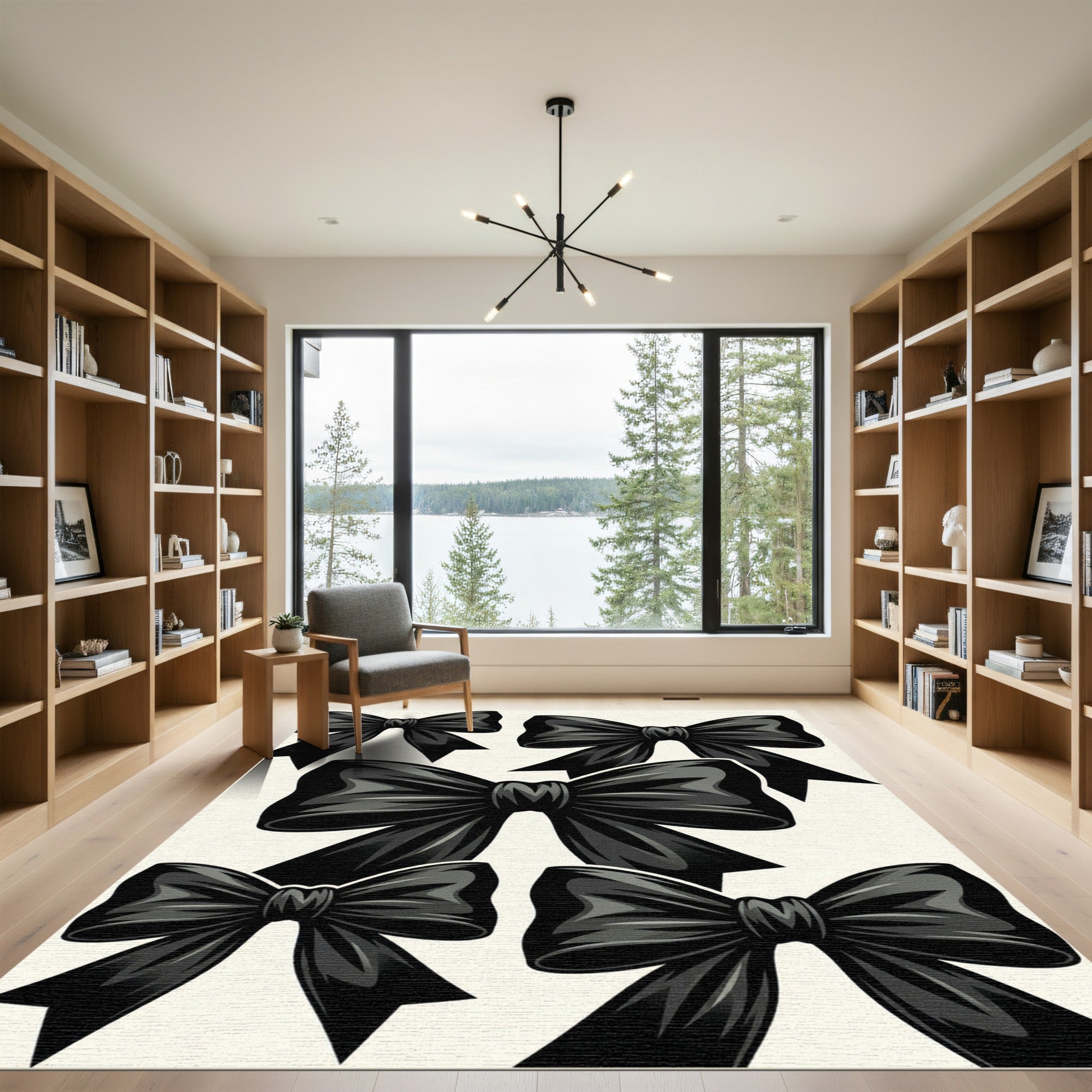 Elegant Black Bow Tie Illustration Rug