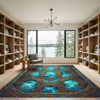 Ornate Arched Gold Water Teal Artwork Rug