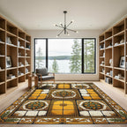Ornate Yellow Floral Medallion Tiles Rug